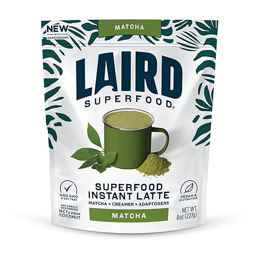 Laird Superfood Matcha Instant Latte with Adaptogens - Matcha Latte Green Tea Powder Packed with Antioxidants and Superfood Coconut Creamer - Gluten