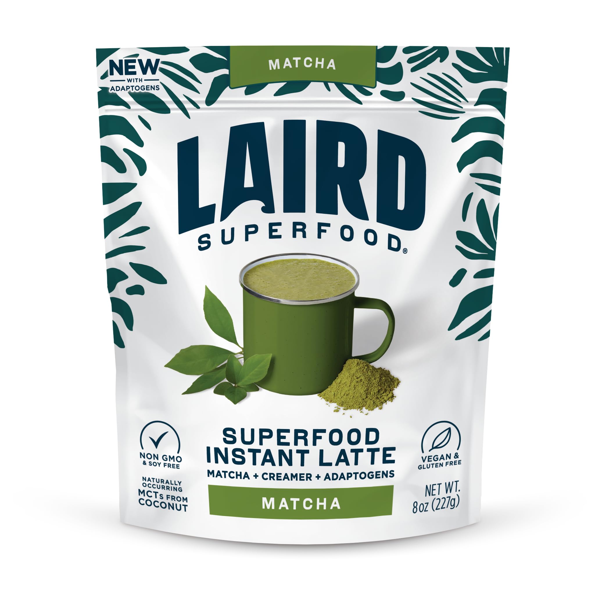 Laird Superfood Matcha Instant Latte with Adaptogens - Matcha Latte Green Tea Powder Packed with Antioxidants and Superfood Coconut Creamer - Gluten