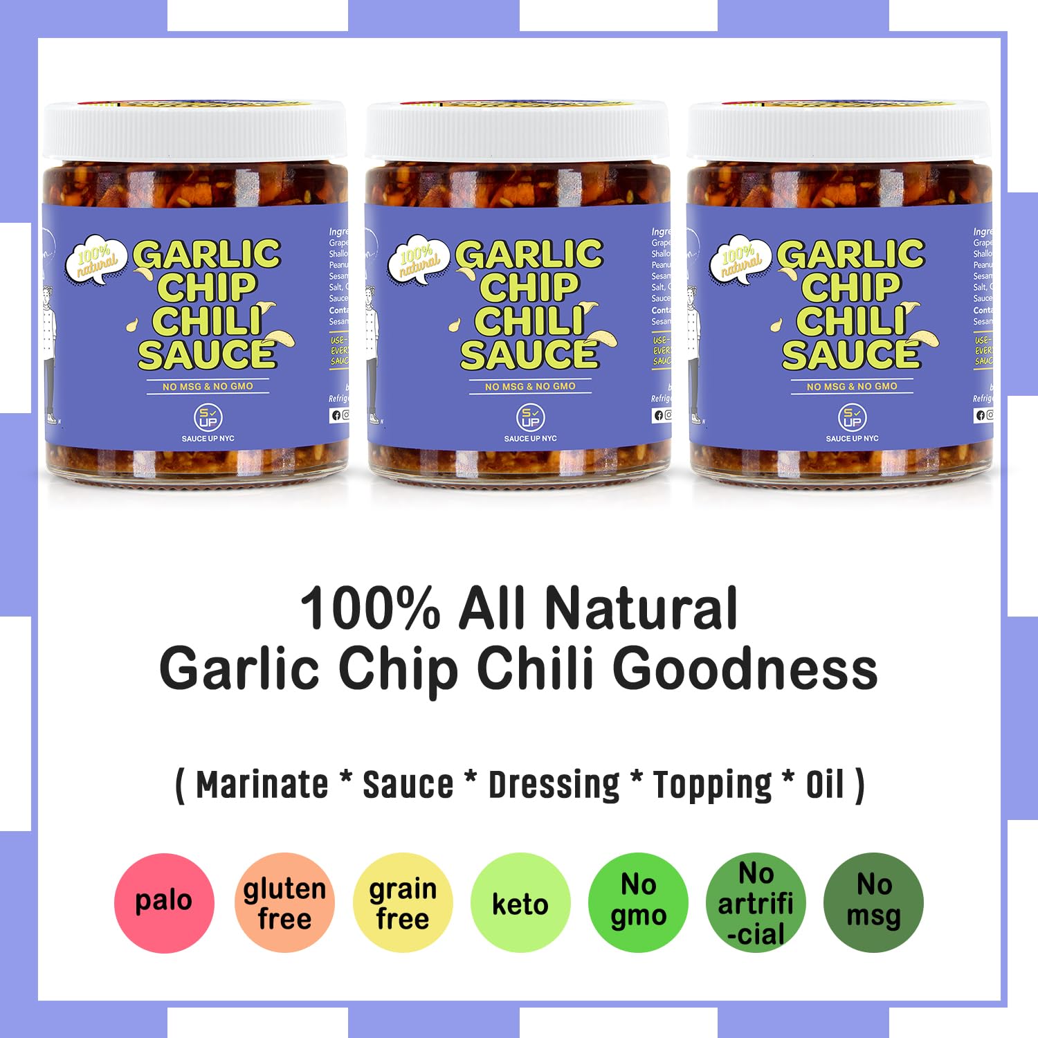 SAUCE UP Original Garlic Chip Chili Sauce - Super Crunchy Artisanal Topping & Condiment | Chef-Curated in NY with Fried Garlic Chips & Peanuts | Bold