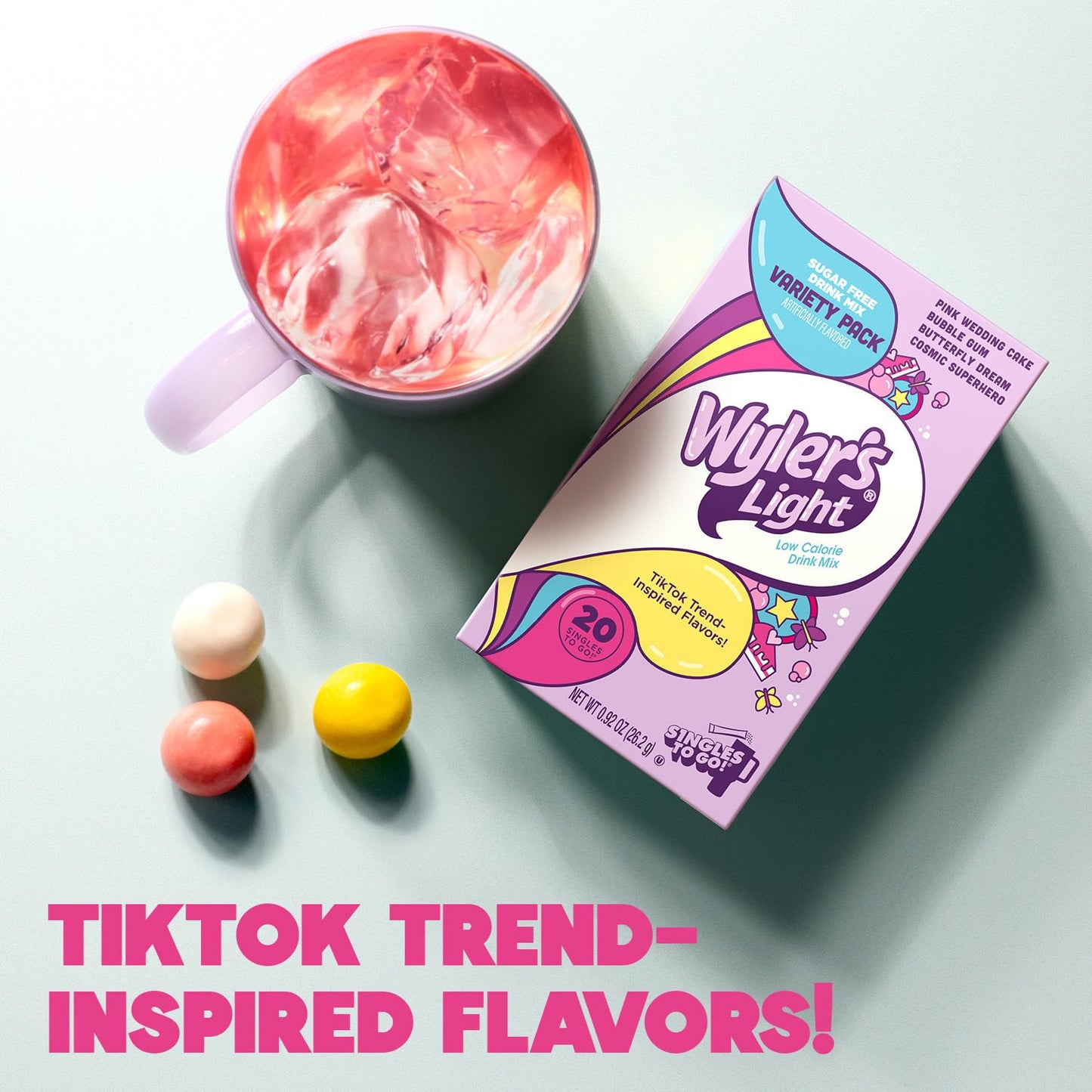 Wyler's Light Singles to Go Powder Packets, Variety Pack, Watertok Fun Flavors, Pink Wedding Cake, Bubble Gum,Butterfly Dream,Cosmic Superhero,Sugar