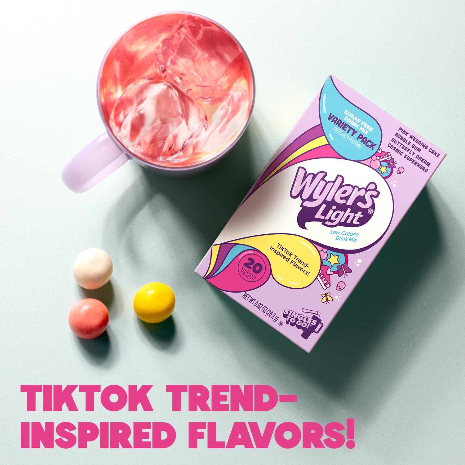 Wyler's Light Singles to Go Powder Packets, Variety Pack, Watertok Fun Flavors, Pink Wedding Cake, Bubble Gum,Butterfly Dream,Cosmic Superhero,Sugar