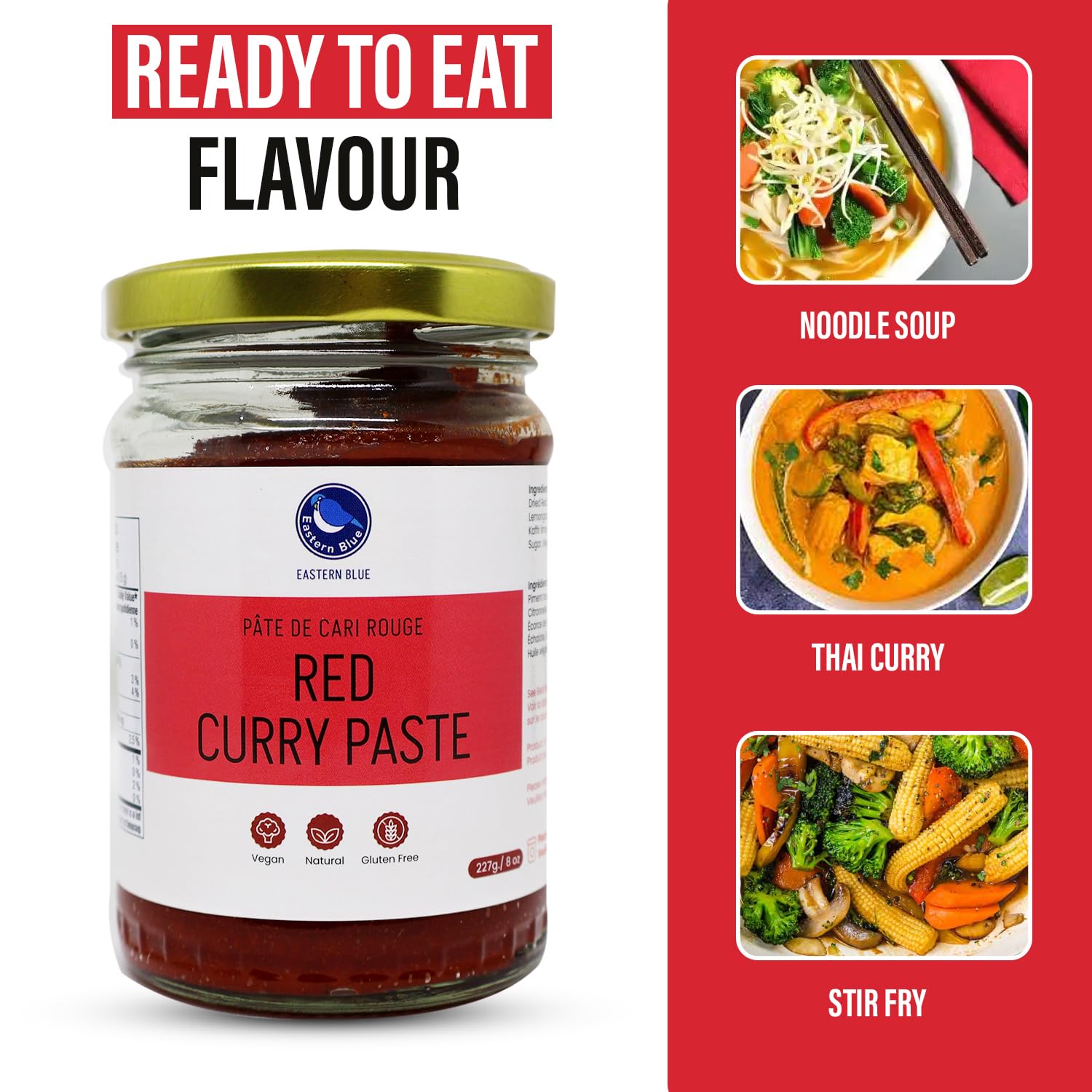 Thai Red Curry Paste 8 Oz | Vegan, Gluten Free & Nut Free | Authentic Eastern Blue Thai Curry Paste for Tasty Dishes and Curries | 227g