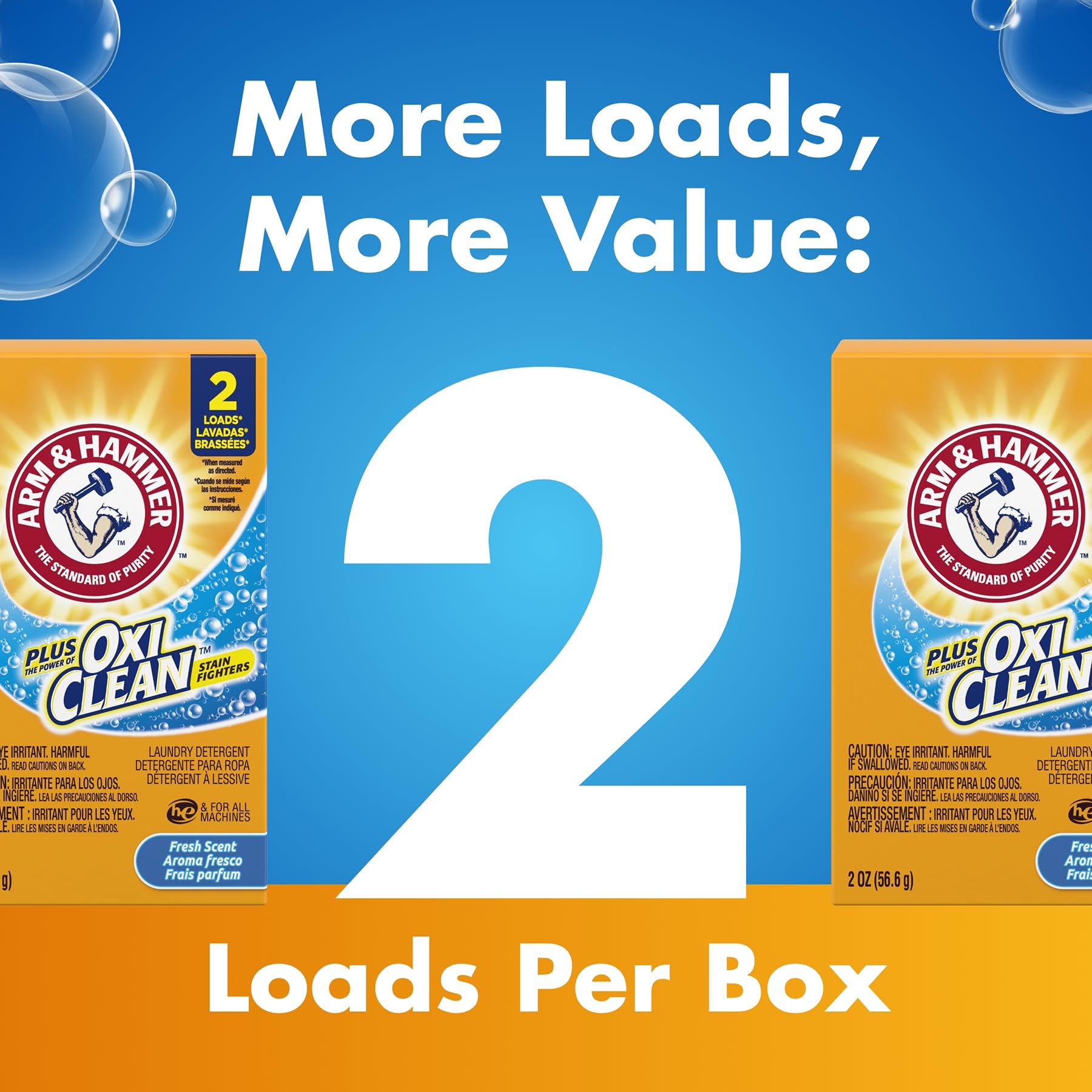 Arm & Hammer plus OxiClean Powder Laundry Detergent Professional, Fresh Scent, Coin Vend 2 oz., 2 Loads, (Case of 156)