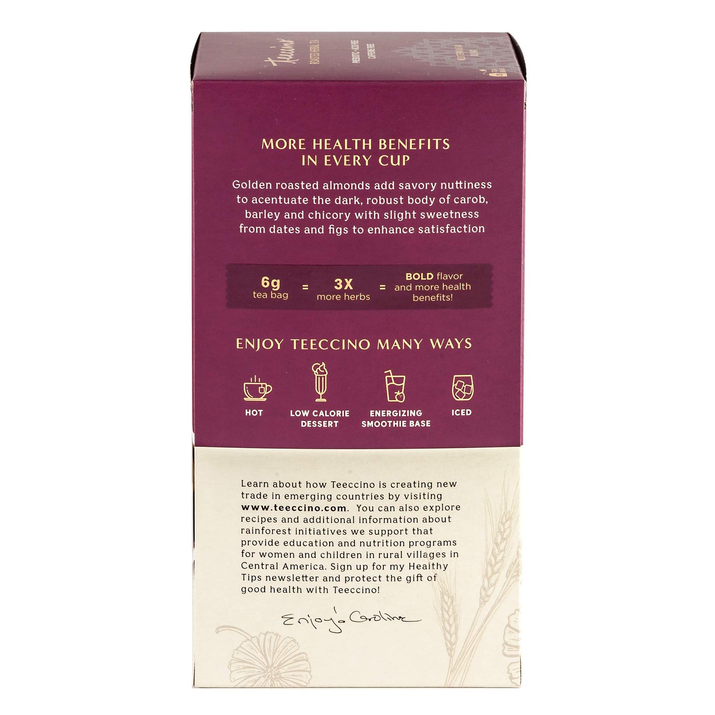Teeccino Chocolate Peppermint Herbal Tea - Enjoy Hot or Iced Tea with Cooling Peppermint, Cocoa & Chicory, Prebiotic, Caffeine Free, Acid Free, 25 Tea