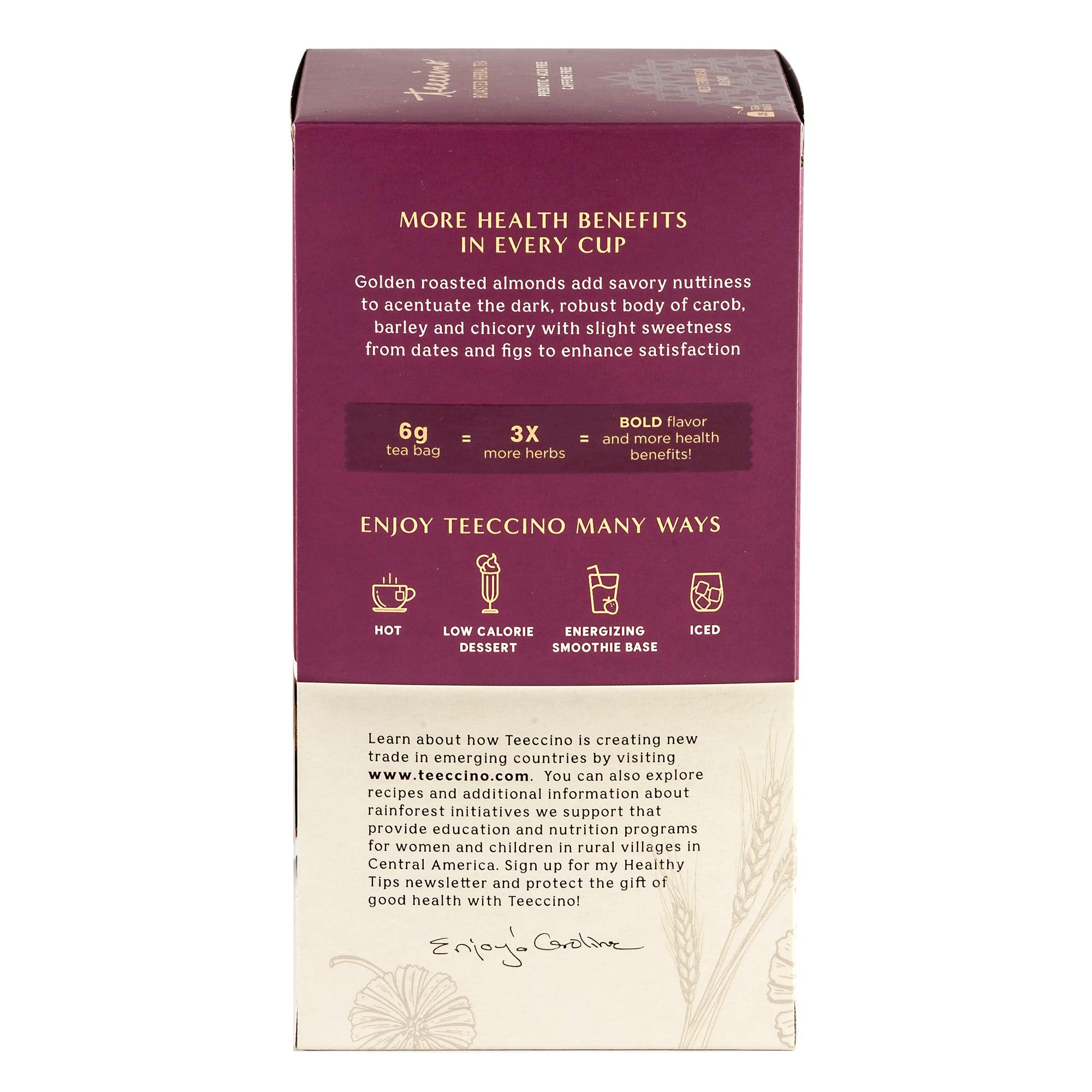 Teeccino Chocolate Peppermint Herbal Tea - Enjoy Hot or Iced Tea with Cooling Peppermint, Cocoa & Chicory, Prebiotic, Caffeine Free, Acid Free, 25 Tea