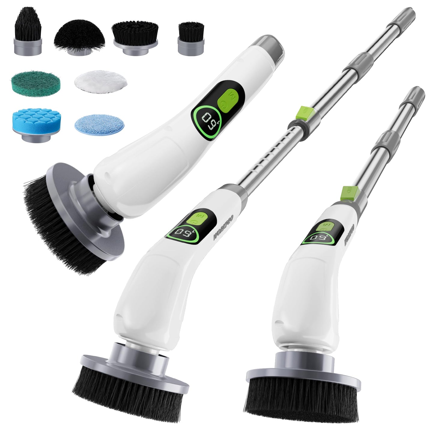 WORKPRO Electric Spin Scrubber, Cordless Cleaning Brush, 3-Speed, Long Adjustable Handle & 8 Replaceable Brush Heads, Waterproof Scrubber