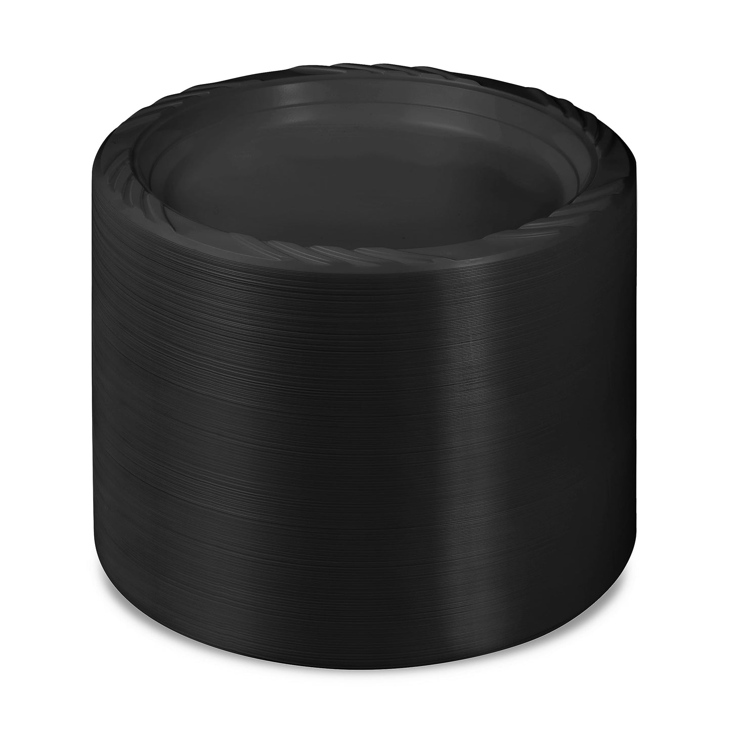 Munfix 200 Black Plastic Plates Set - 7 Inch Disposable Dessert/Salad Plates, Bulk Pack for Party, BBQ, Picnic, Parties, Travel and Events