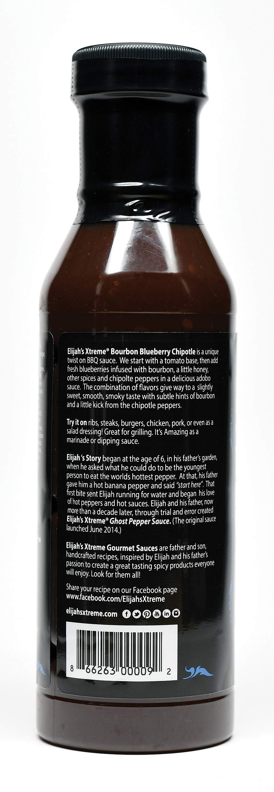Elijah's Xtreme Bourbon Infused Blueberry Chipotle BBQ Sauce & Marinade - BBQ Sauce 12 FL OZ
