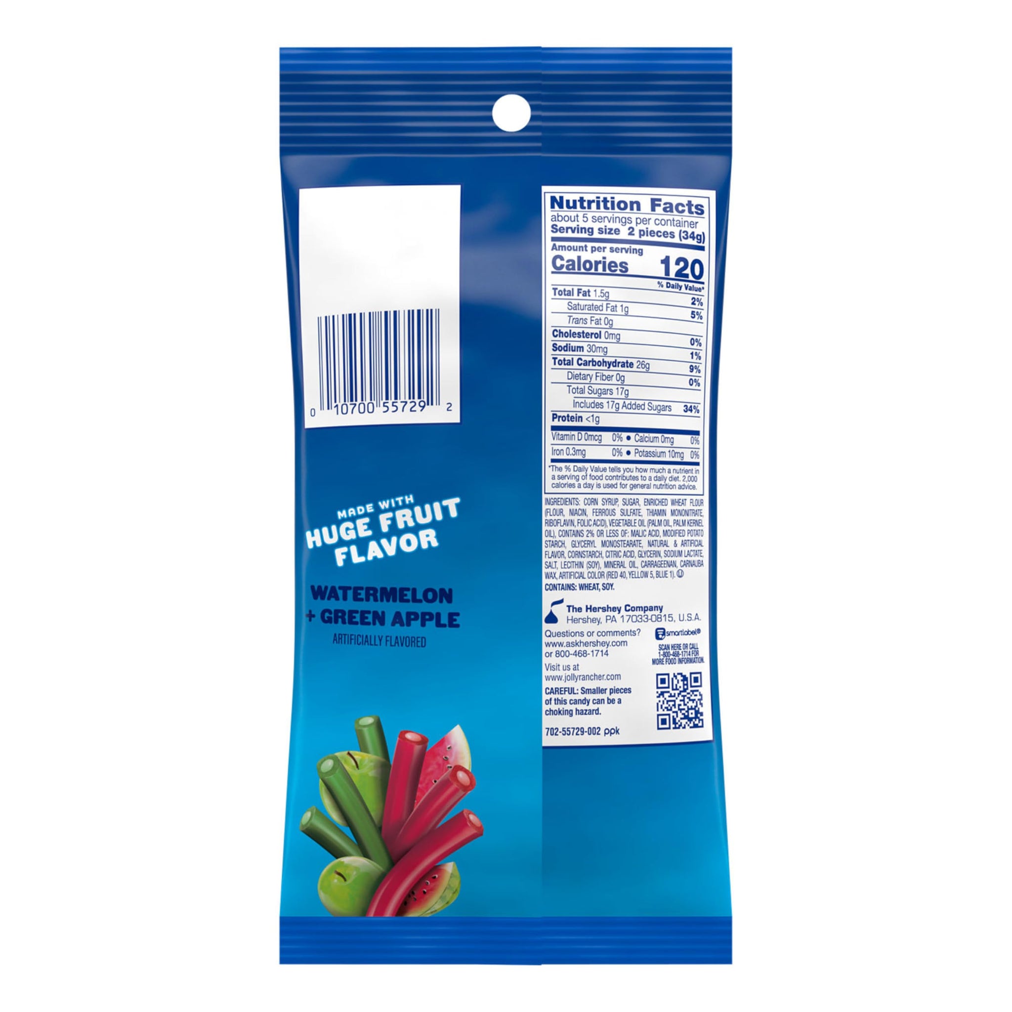 Jolly Rancher, Ropes Watermelon and Green Apple Flavored Candy Bag, 6 Ounce