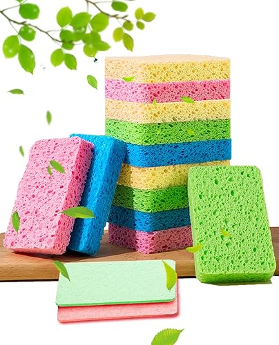 METUUTER 12-Count Kitchen Sponges- Compressed Cellulose Sponges Non-Scratch Natural Dish Sponge for Kitchen Bathroom Cars, Funny Cut-Outs DIY