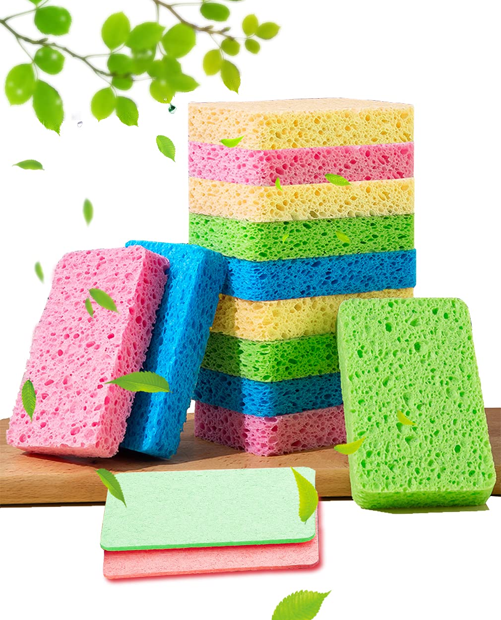 METUUTER 12-Count Kitchen Sponges- Compressed Cellulose Sponges Non-Scratch Natural Dish Sponge for Kitchen Bathroom Cars, Funny Cut-Outs DIY