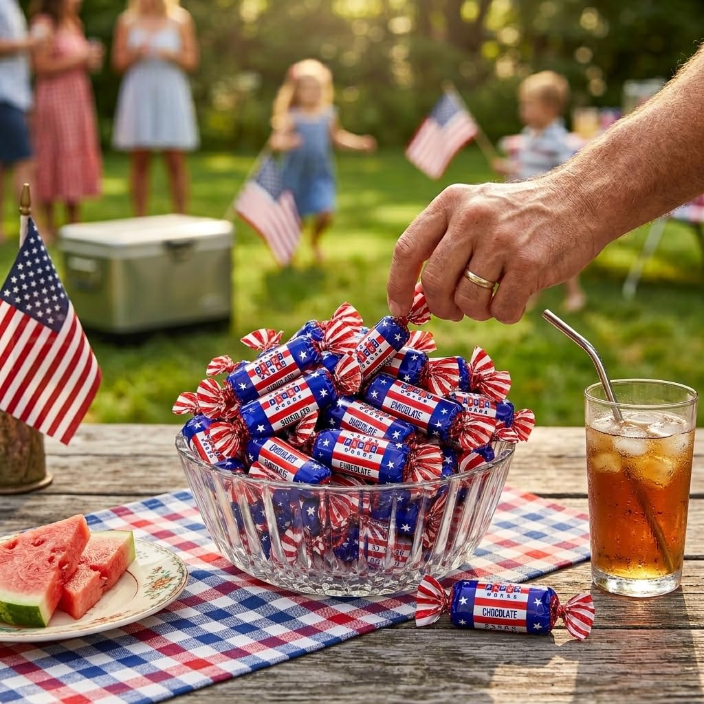 Chocolate Caramel Candy Patriotic Wrapped Chewy Party Treats Individually Wrapped Candy for Candy Bowls Holiday Parties BBQ Favors Sweet Chocolate