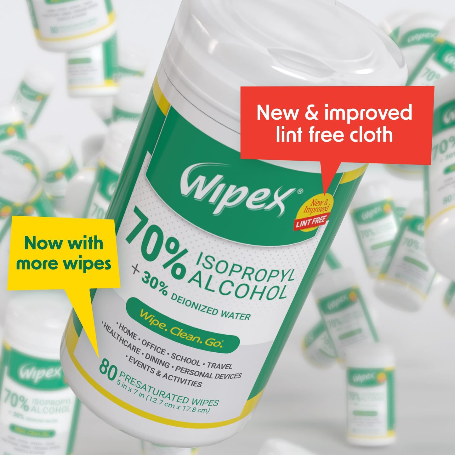 Wipex Alcohol Wipes with 70% Isopropyl Alcohol, 80 CT Lint-Free Cloth in Sealed Canister to clean Surfaces, Electronics, Computer Screens, Glasses, 80
