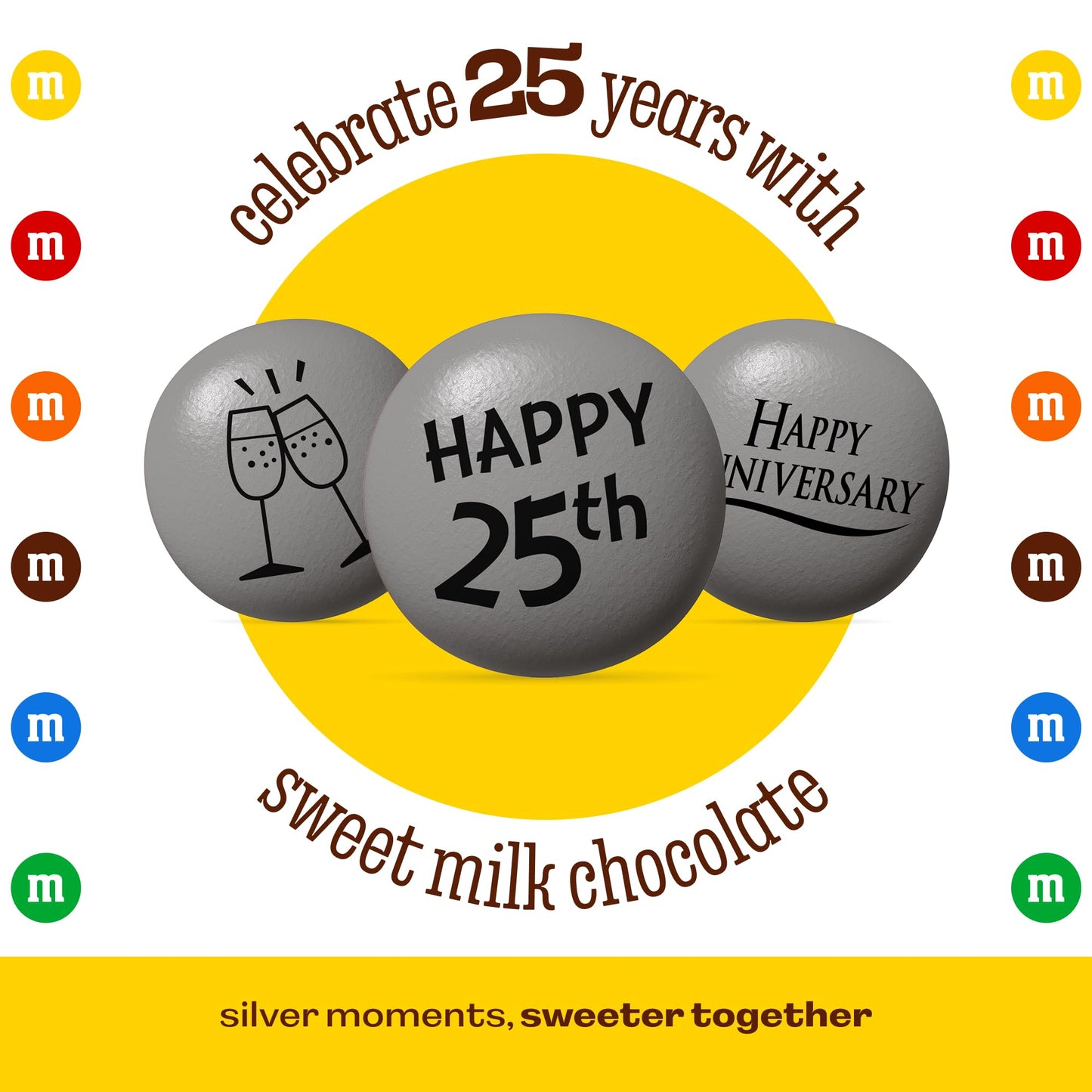 M&M’S WORLD 25th Anniversary Milk Chocolate Candy - 2lbs Anniversary Themed Bulk Candy, Perfect for Silver Anniversary Parties, 25th Anniversary, DIY
