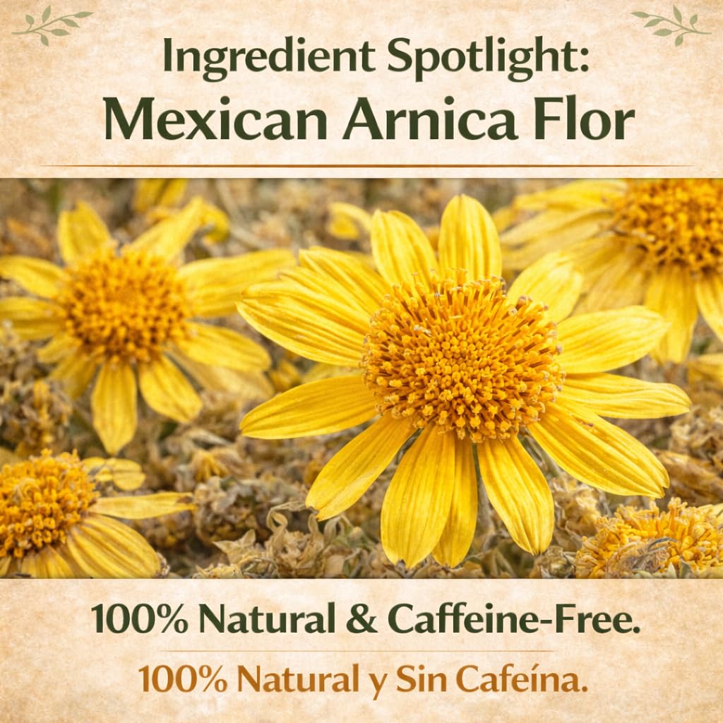 Arnica Flor Herbal Tea - 4 oz (113g) Loose Leaf + Stainless Steel Tea Infuser - 100% Natural - Caffeine-Free, Non-GMO, Gluten-Free, Vegan