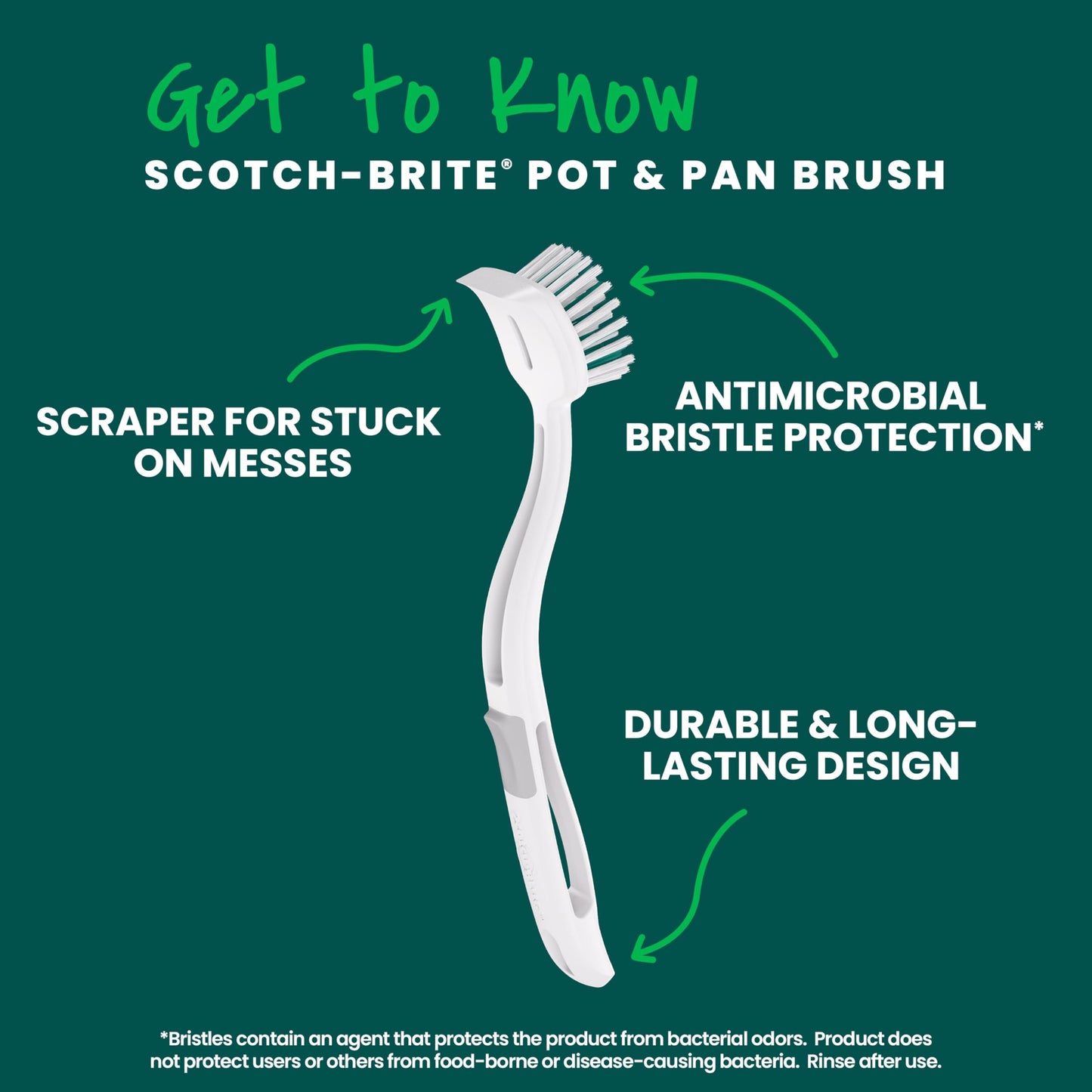 Scotch-Brite Pot + Pan Brush, Durable and Long Lasting Dish Brush with Handle for Scrubbing Stainless Steel, Outdoor Furniture, and Sinks without
