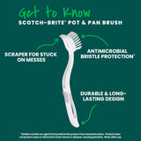 Scotch-Brite Pot + Pan Brush, Durable and Long Lasting Dish Brush with Handle for Scrubbing Stainless Steel, Outdoor Furniture, and Sinks without