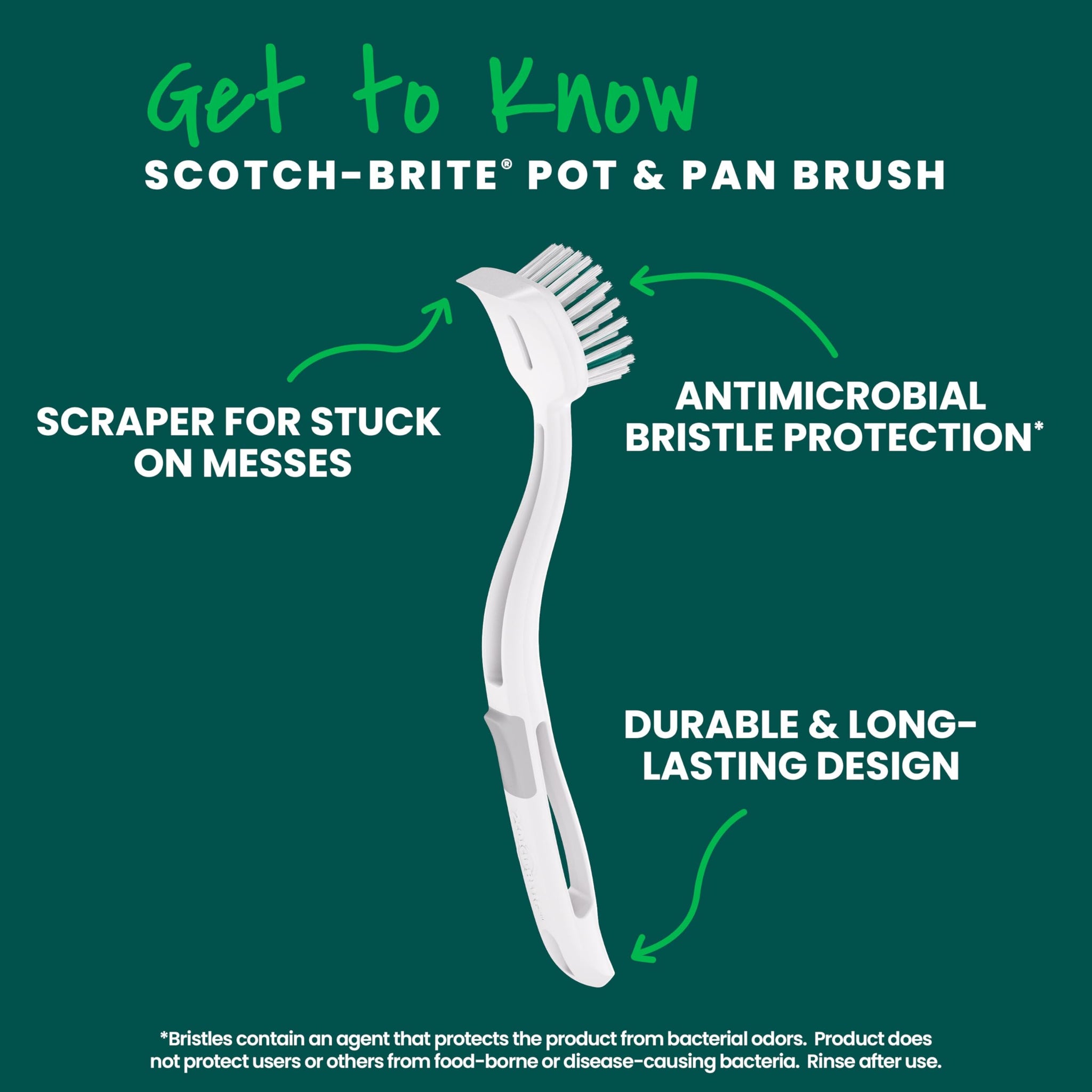 Scotch-Brite Pot + Pan Brush, Durable and Long Lasting Dish Brush with Handle for Scrubbing Stainless Steel, Outdoor Furniture, and Sinks without