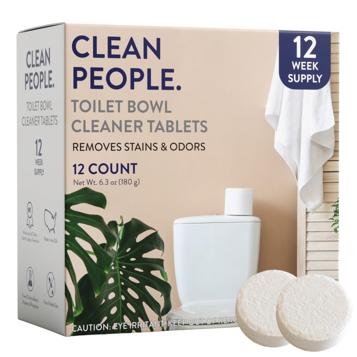 THE CLEAN PEOPLE Toilet Bowl Cleaner | Eco Friendly Toilet Bowl Cleaner Tablets for Removing Hard Water Stains, Rust, and Limescale Buildup (12 Count)
