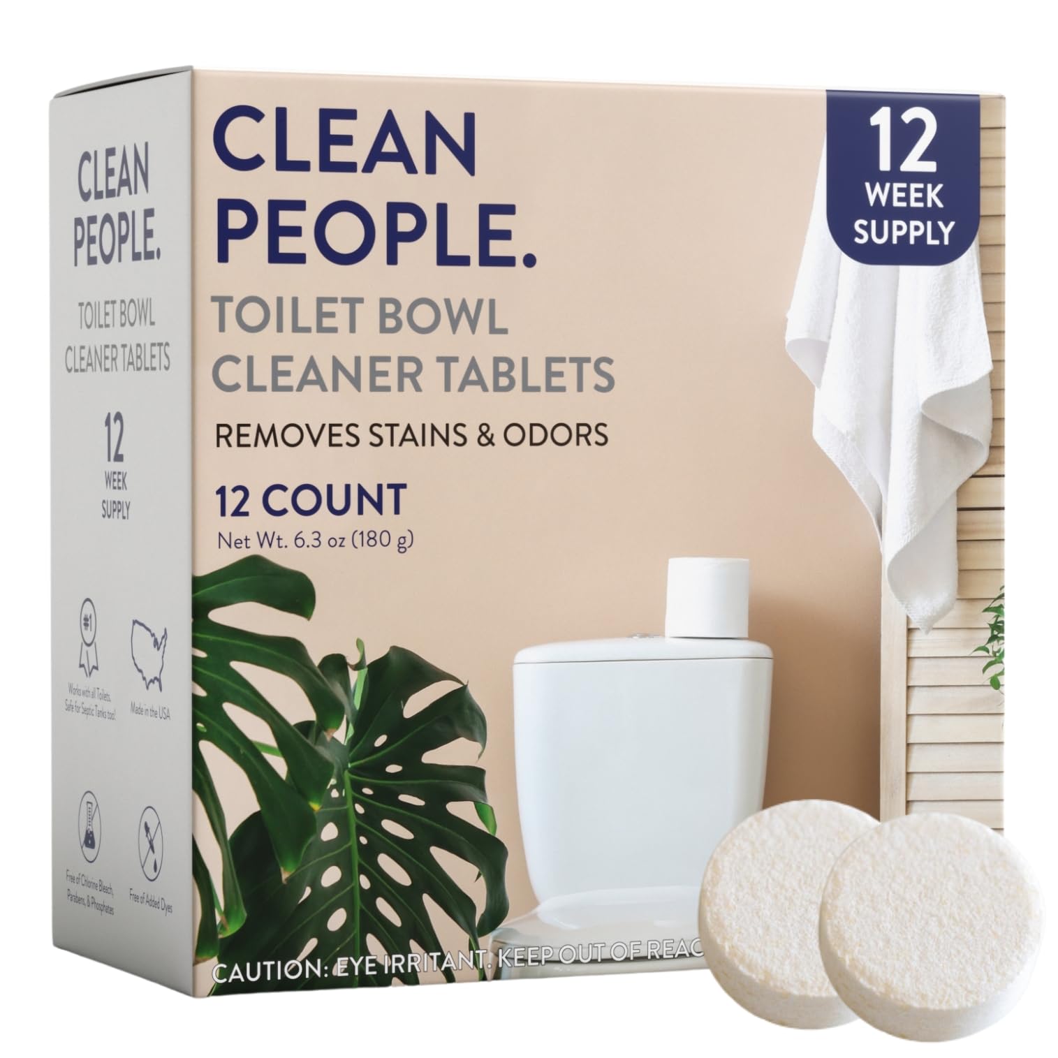 THE CLEAN PEOPLE Toilet Bowl Cleaner | Eco Friendly Toilet Bowl Cleaner Tablets for Removing Hard Water Stains, Rust, and Limescale Buildup (12 Count)