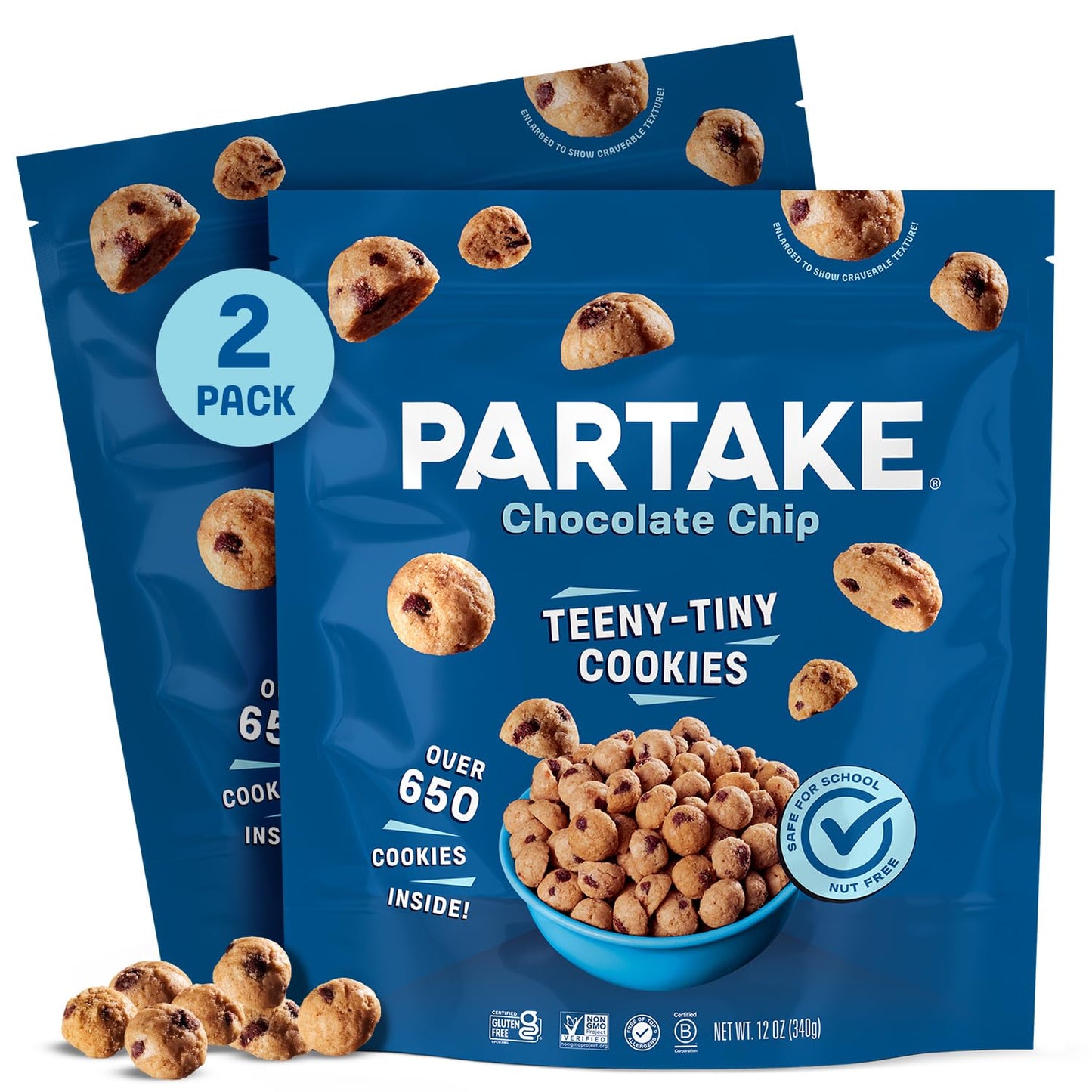Gluten Free Partake Teeny Tiny Crunchy Chocolate Chip Cookies - Vegan - Free From the Top 9 Allergens Including Dairy, Wheat, Soy, Eggs, & Peanuts