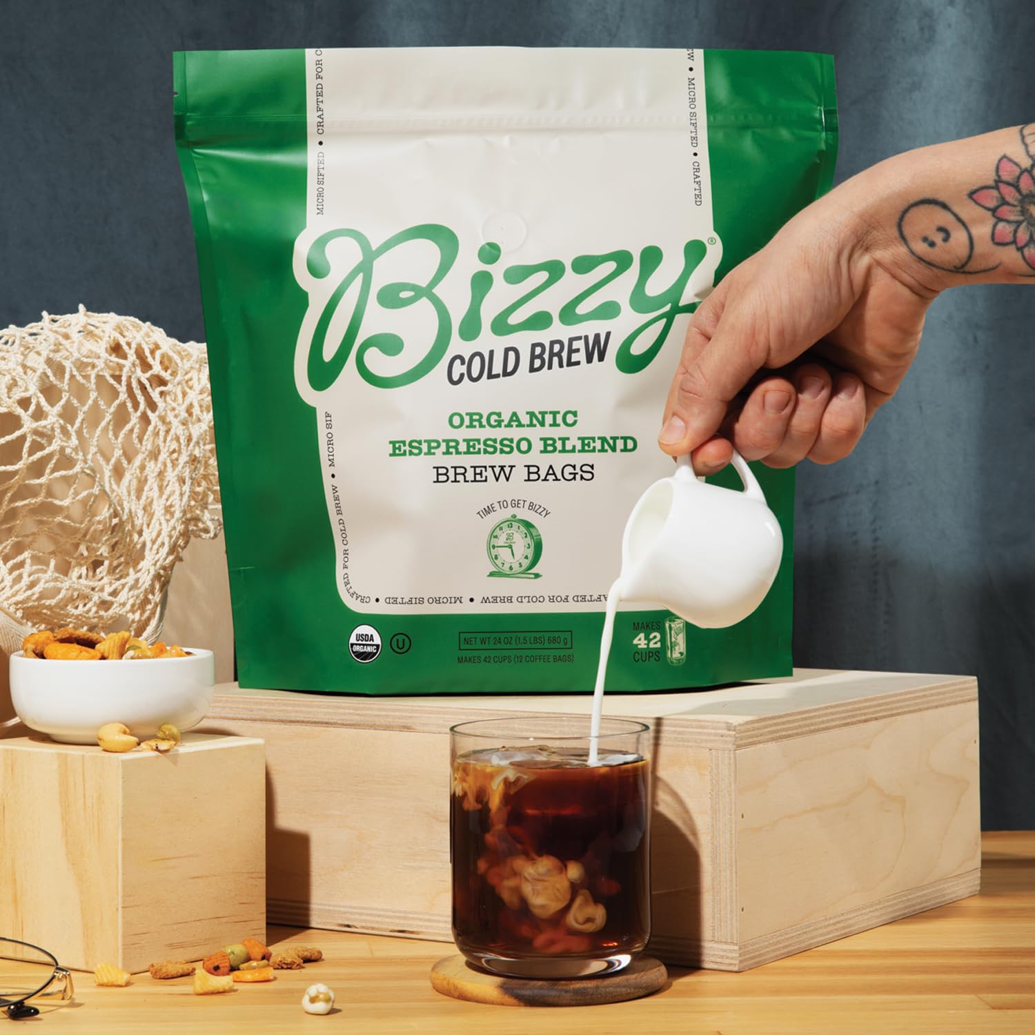 Bizzy Organic Cold Brew Coffee | Espresso Blend | Coarse Ground Coffee | Medium-Dark Roast | Micro Sifted | Specialty Grade | 100% Arabica | Brew Bags