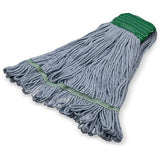 SPARTA 369551B14 Cotton Mop Head, Loop-Ended, 5 Inch Color-Coded Green Headhand for Organized Cleaning, Medium - 36 Inches Long, Blue with Green Band