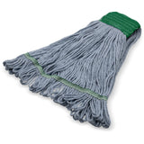 SPARTA 369551B14 Cotton Mop Head, Loop-Ended, 5 Inch Color-Coded Green Headhand for Organized Cleaning, Medium - 36 Inches Long, Blue with Green Band