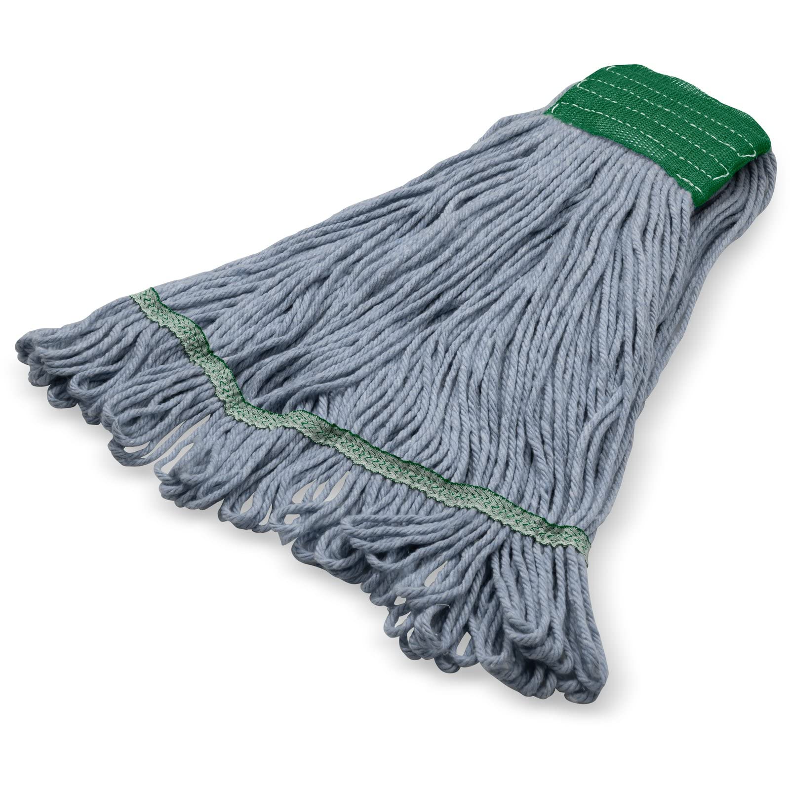 SPARTA 369551B14 Cotton Mop Head, Loop-Ended, 5 Inch Color-Coded Green Headhand for Organized Cleaning, Medium - 36 Inches Long, Blue with Green Band