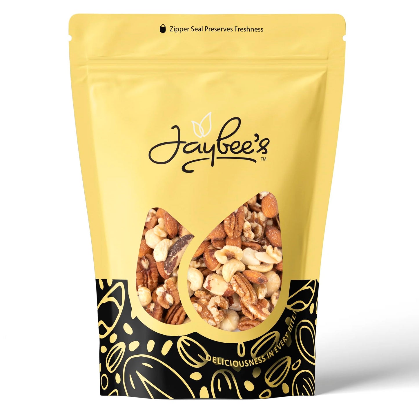 Jaybee’s Raw Deluxe Mixed Nuts Unsalted 3 Pound - Almonds, Cashews, Pecans, Walnuts, Brazil Nuts & Macadamias - Natural Fresh Variety in Resealable