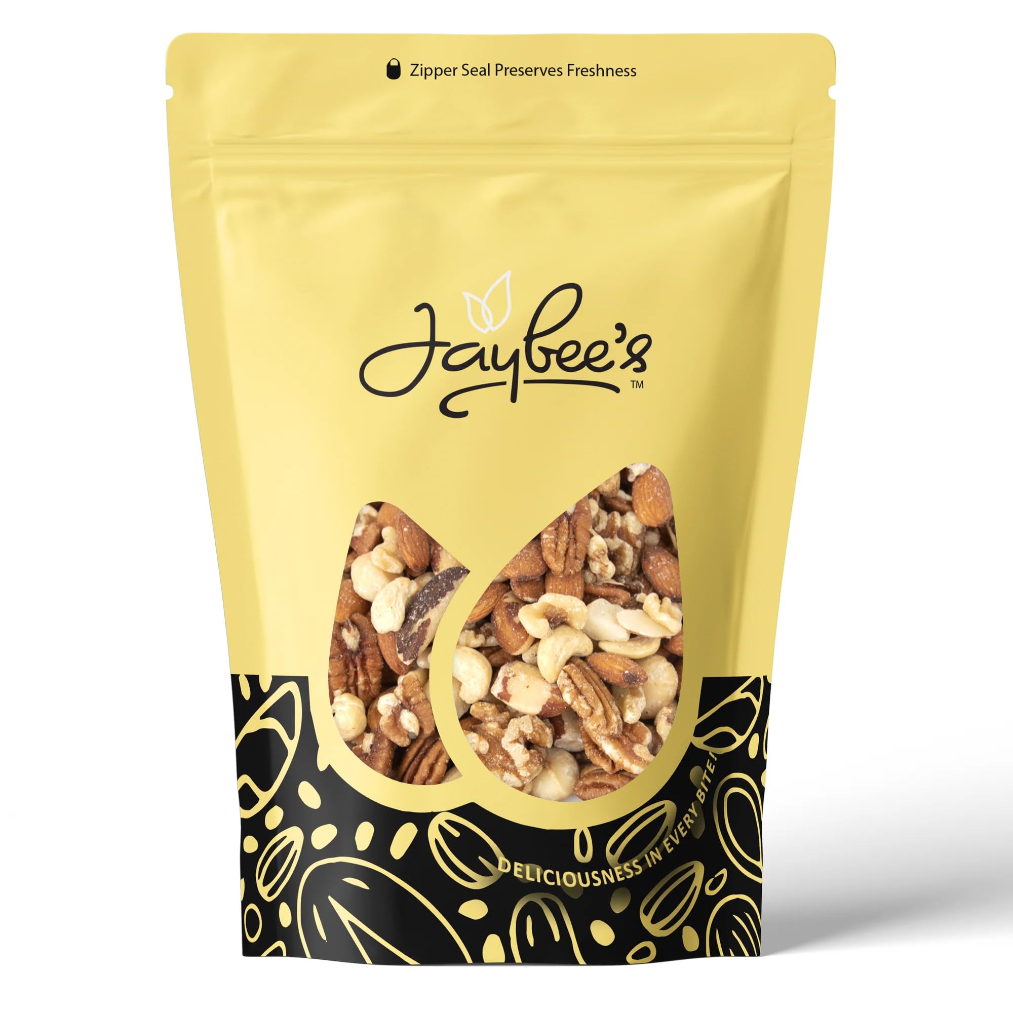Jaybee’s Raw Deluxe Mixed Nuts Unsalted 3 Pound - Almonds, Cashews, Pecans, Walnuts, Brazil Nuts & Macadamias - Natural Fresh Variety in Resealable