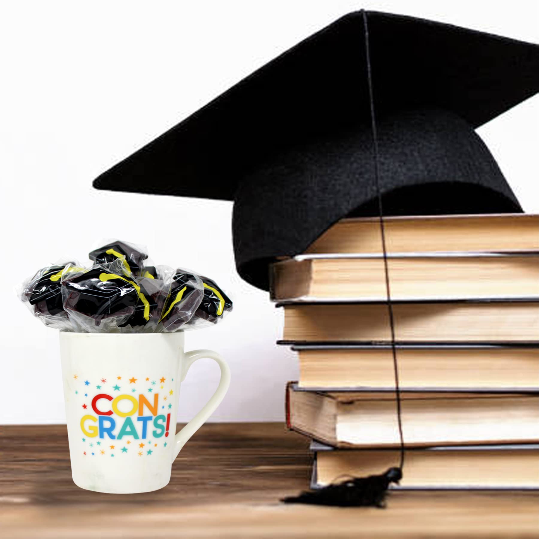 Graduation Hat Lollipops - Grad Party Suckers - Graduation Party Favors - 12 Individually Wrapped Graduation Candy Pops - Graduation Decorations