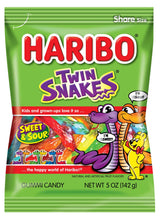 Haribo of America Twin Snakes Gummi Candy, Assorted Sweet and Sour Flavors, 5 Ounce