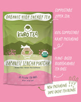 Kubo Japanese Matcha Tea Bags | Organic High Caffeine (140mg) Green Tea + Sencha & Matcha | 20 Pyramid Count | Caffeinated Tea for Clean Energy