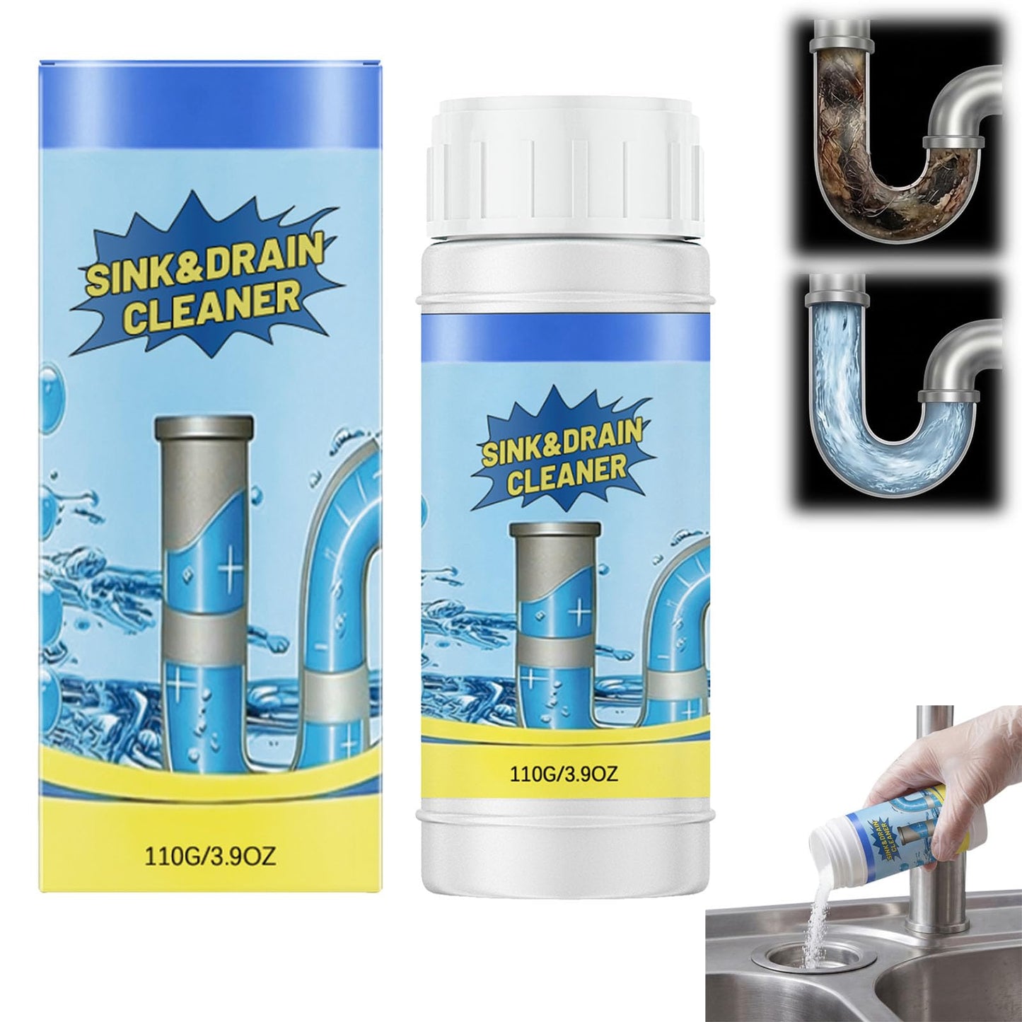 2PCS Sink and Drain Cleaner Powder for Kitchen and Bathroom Sinks Shower Tub - Drain Clog Remover Unclogging Cleaner for Daily Cleaning (4)