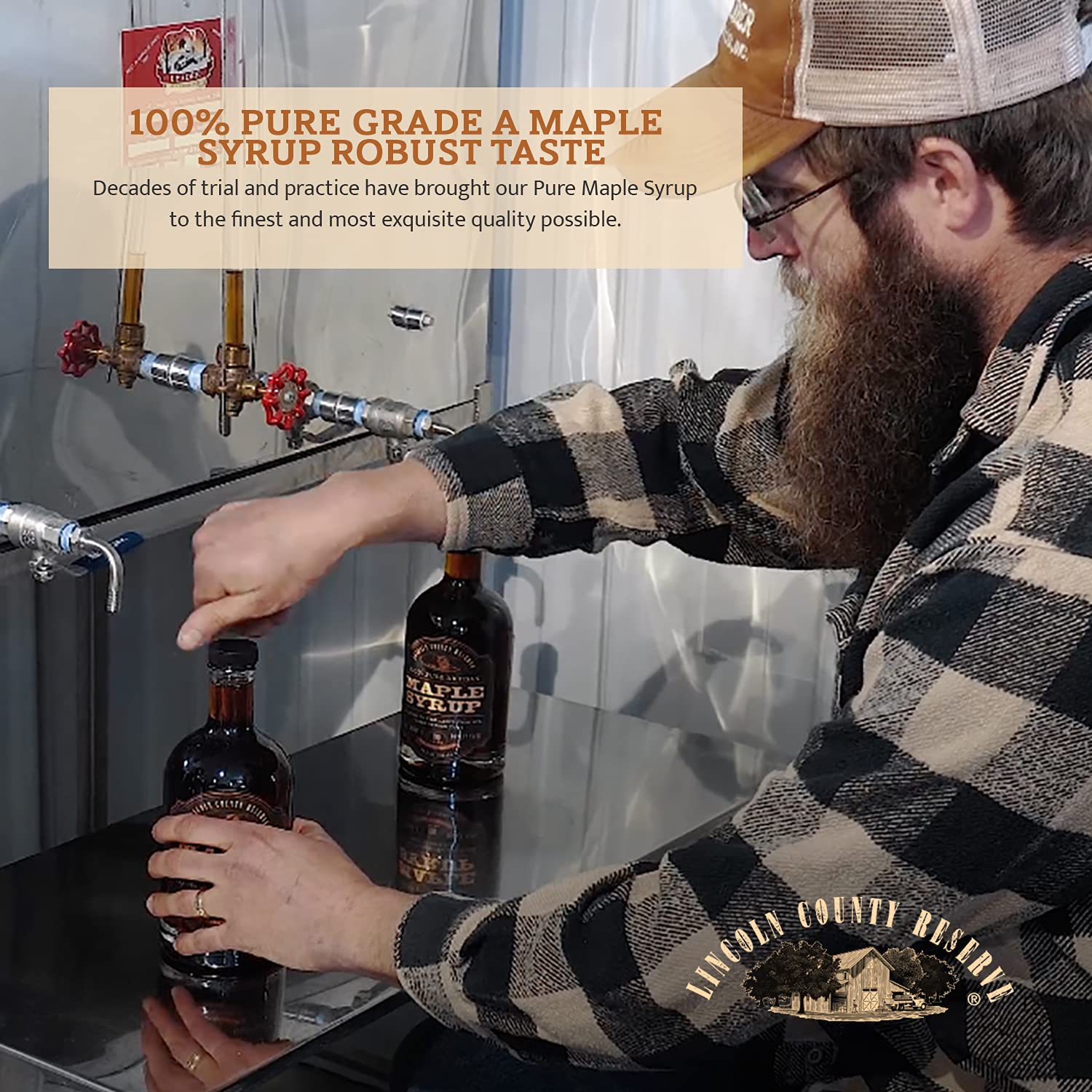 Lincoln County Reserve 100% Pure Maple Syrup with Robust Taste - 100% Pure Artisan Maple Syrup - Made in the USA, 24 oz Glass Bottle 3 Pack