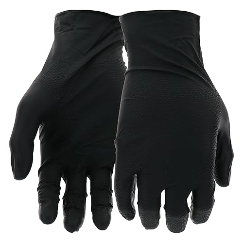 PIP Grippaz Skins 6 Mil Nitrile 9.5" Disposable Gloves 50-Pack, Fish Scale Grip, Chemical & Oil Resistant, Black, Medium (67-246/M)