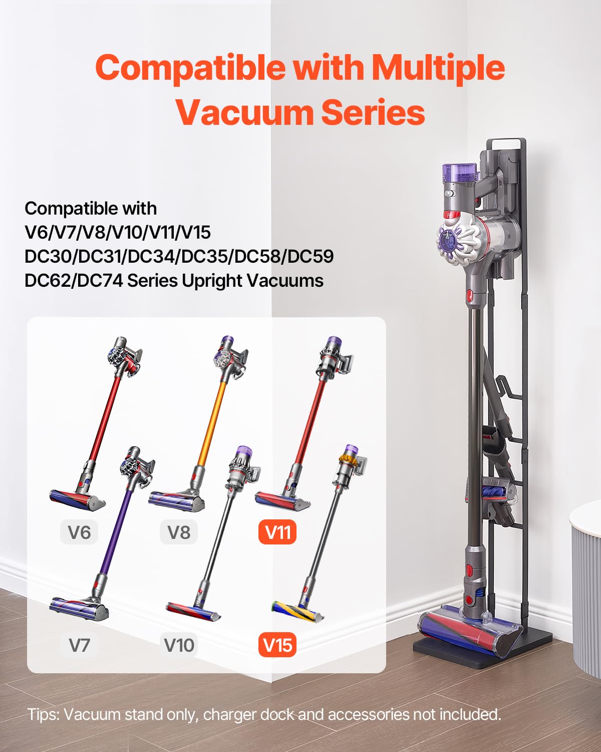 VEVOR Vacuum Stand, Compatible with V6 V7 V8 V10 V11 V15, Stable Vacuum Stand Holder with 4 Hooks for DC30 DC31 DC34 DC35 DC58 DC59 DC62 D74 Cordless