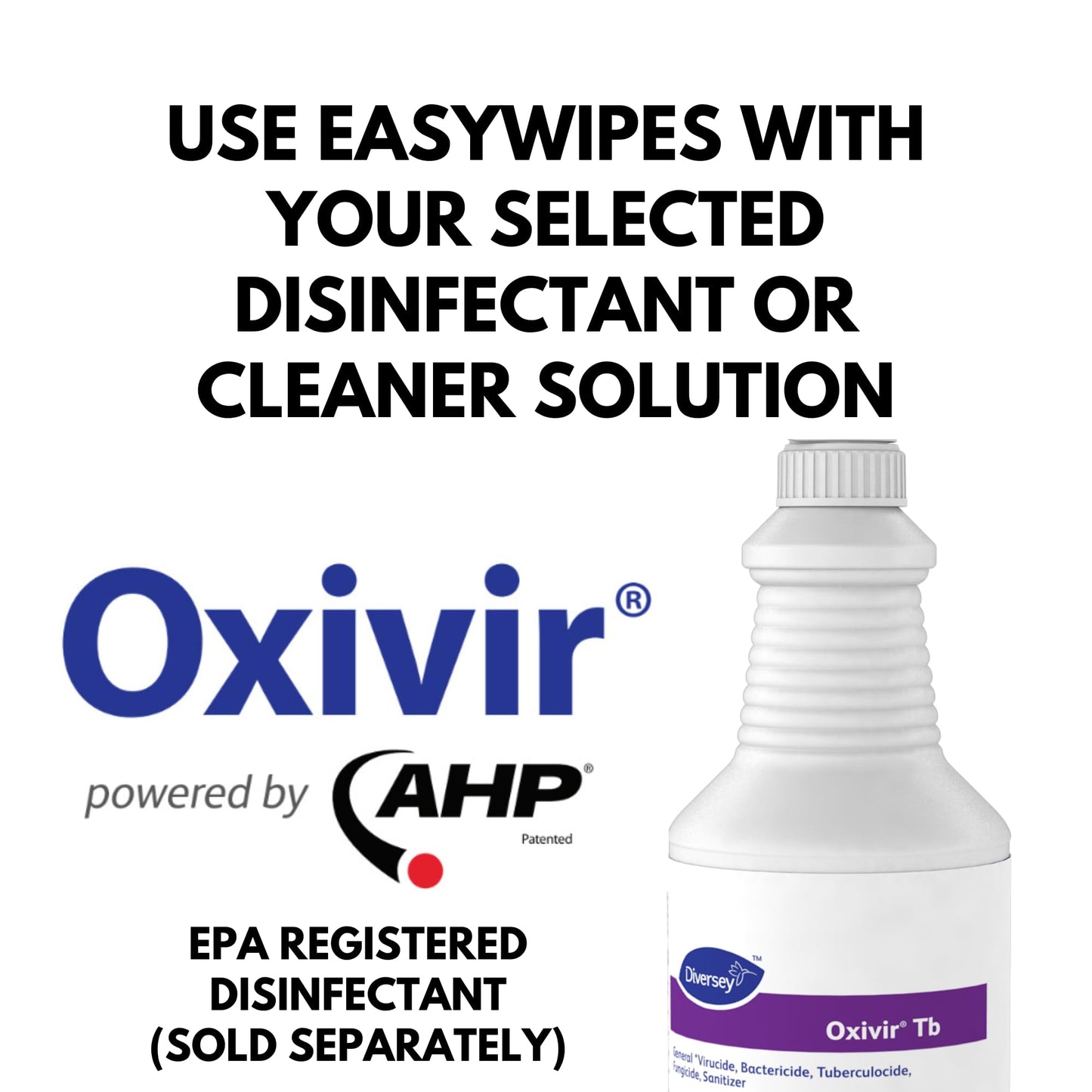 Diversey 5831874 EasyWipe Disposable Wiping System, DRY wipes - Use with Your Choice Disinfectant, 125 Large 12x10.5-Inch Wipes, 1-Refill Bag