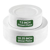 TENYANSEN 100PCS White Plastic Plates for Party, Heavy Duty Disposable Plates - 10.25inch Dinner Plates and 7.5inch Appetizer/Dessert/Salad Plates