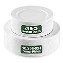 TENYANSEN 100PCS White Plastic Plates for Party, Heavy Duty Disposable Plates - 10.25inch Dinner Plates and 7.5inch Appetizer/Dessert/Salad Plates
