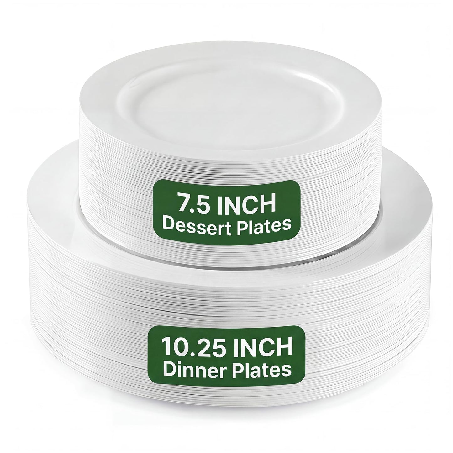 TENYANSEN 100PCS White Plastic Plates for Party, Heavy Duty Disposable Plates - 10.25inch Dinner Plates and 7.5inch Appetizer/Dessert/Salad Plates