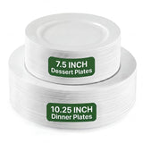 TENYANSEN 100PCS White Plastic Plates for Party, Heavy Duty Disposable Plates - 10.25inch Dinner Plates and 7.5inch Appetizer/Dessert/Salad Plates