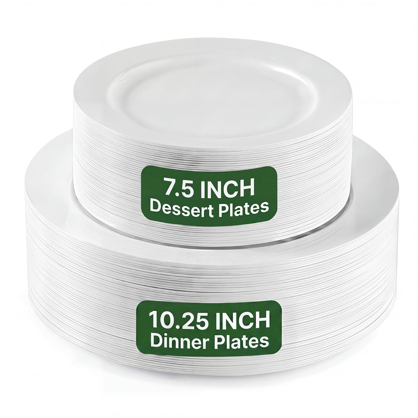 TENYANSEN 100PCS White Plastic Plates for Party, Heavy Duty Disposable Plates - 10.25inch Dinner Plates and 7.5inch Appetizer/Dessert/Salad Plates