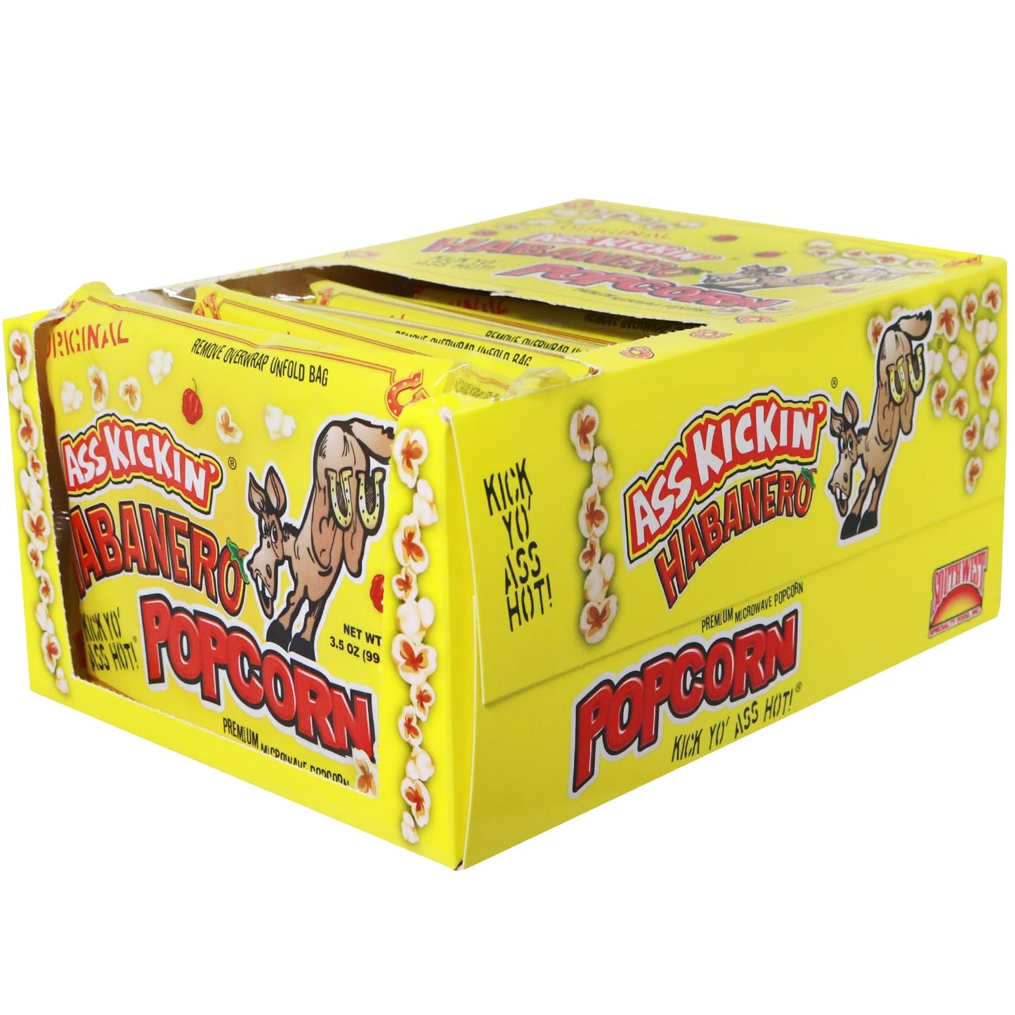 ASS KICKIN' Habanero Microwave Popcorn Bags - 12 Pack - Ultimate Spicy Popcorn Gourmet Gift - Makes a Great Movie Theater Popcorn or Snack Food