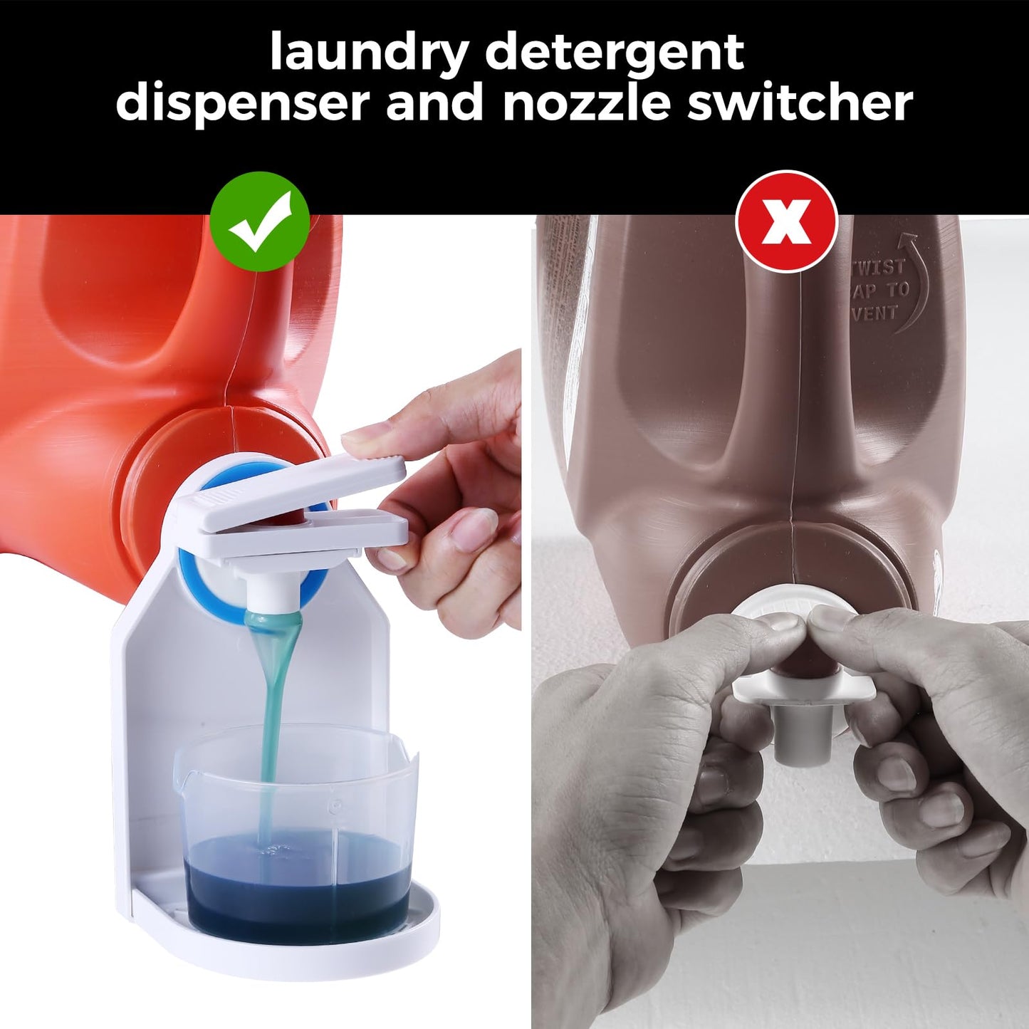 KERZEAT Laundry Detergent Dispenser Cup Holder & Nozzle Force-Saving Switch, Drip Catcher, Soap Dispenser, Room Organization and Storage