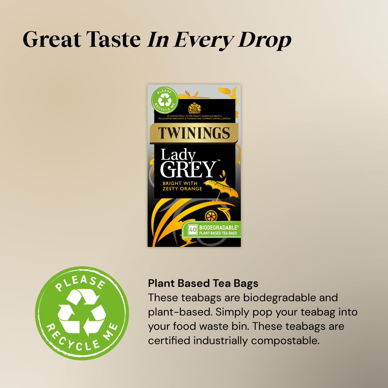 Twinings Lady Grey Tea | Bright & Refreshing Black Tea with Zesty Orange | 40 Biodegradable Tea Bags