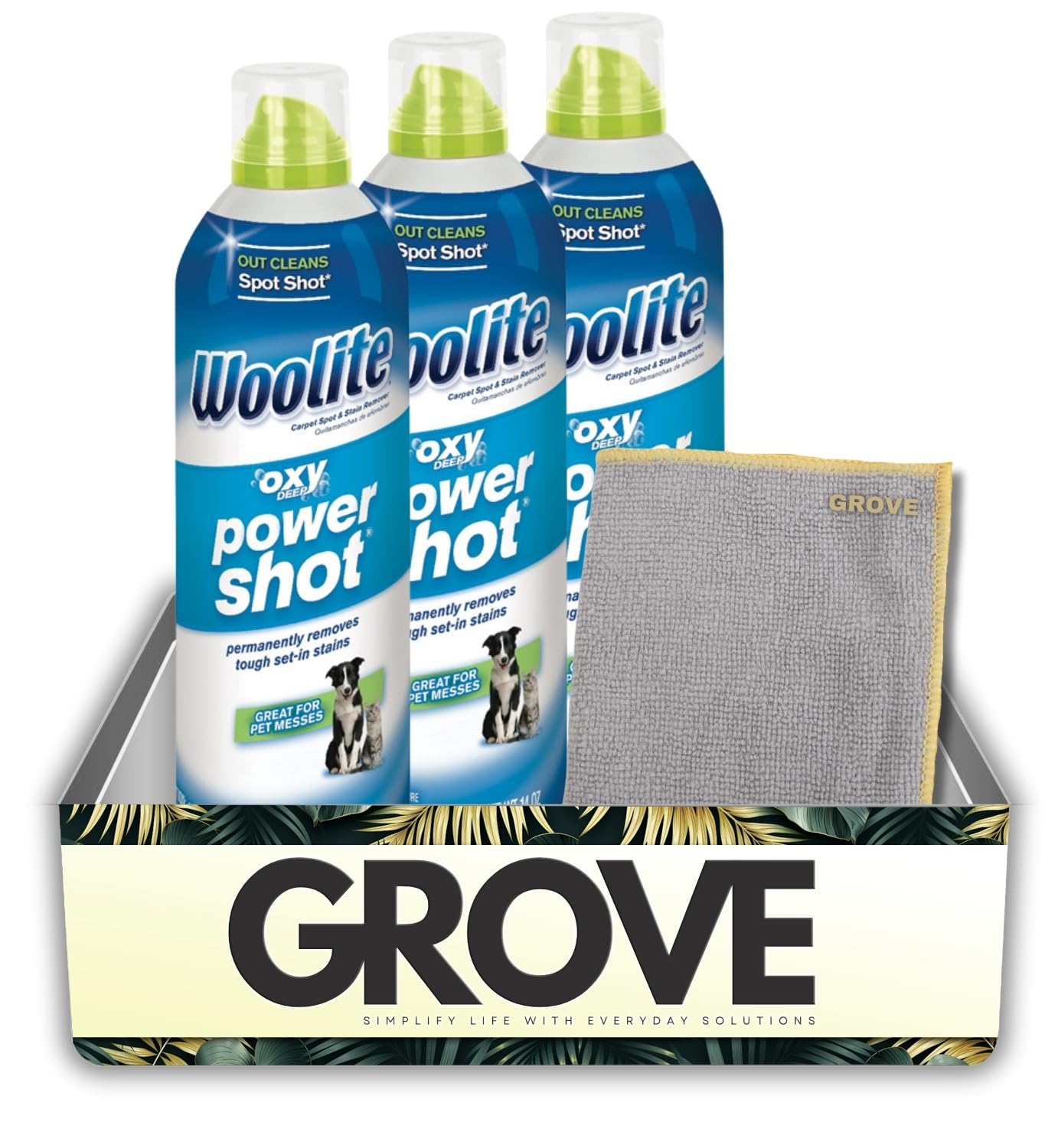 Power Shot Fresh Scent Cleaner 14 oz Liquid Bundle with Microfiber Cloth - Removes Tough Stains and Freshens Carpets and Rugs - Gift Set (4 Items)