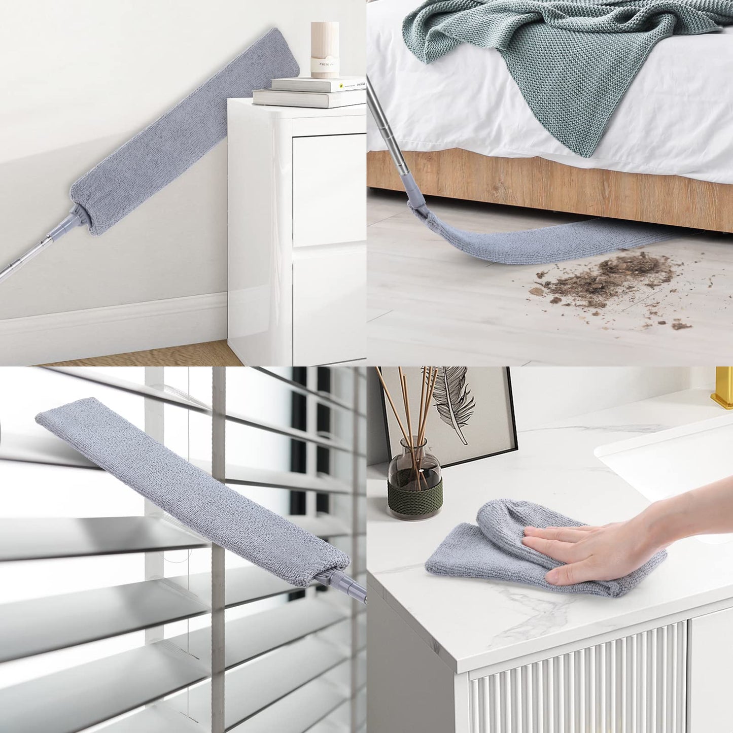 Retractable Gap Dust Cleaner with 3 Microfiber Dusting Cloths & 30-100 inch Extendable Long Handle, Retractable Duster Brush for Cleaning Under