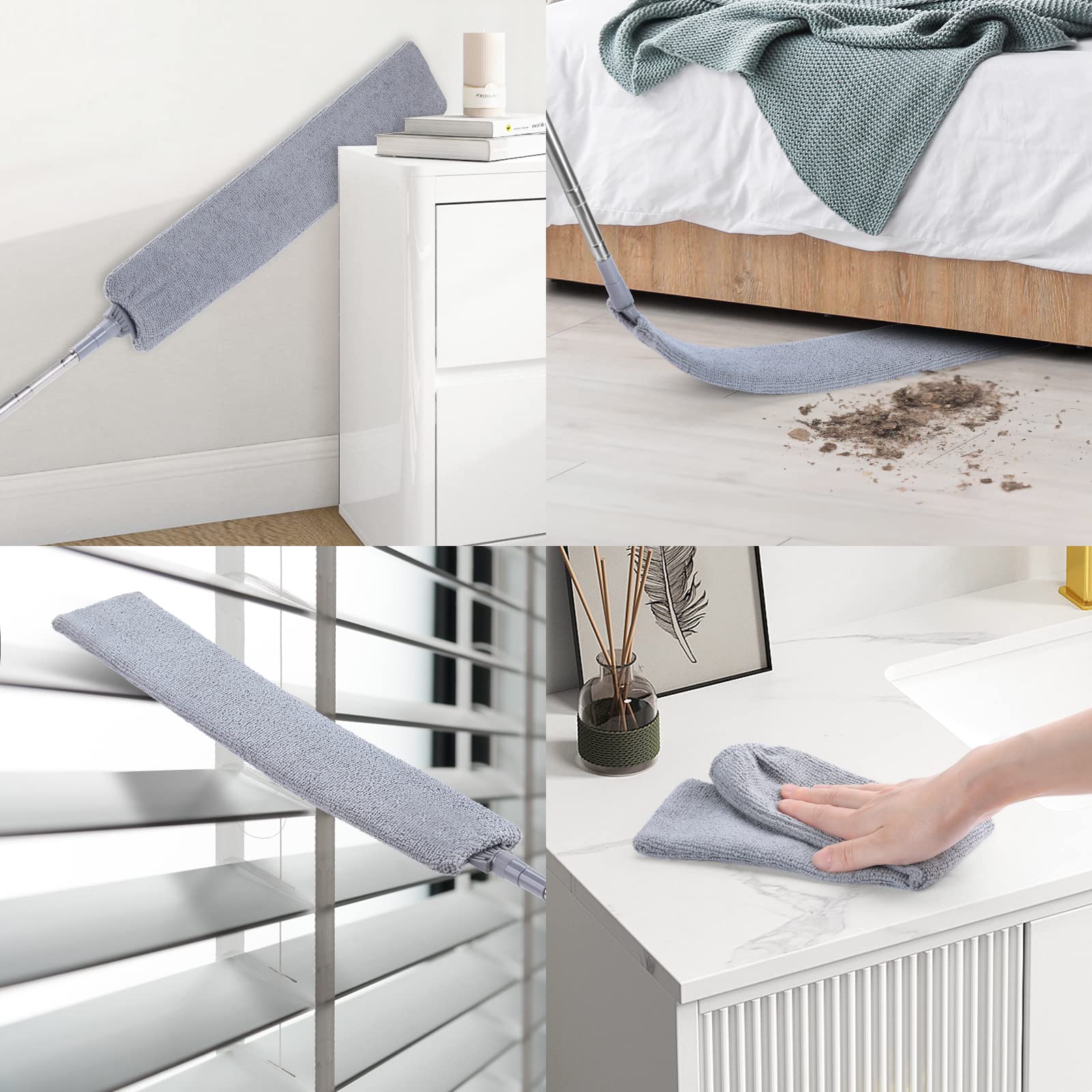 Retractable Gap Dust Cleaner with 3 Microfiber Dusting Cloths & 30-100 inch Extendable Long Handle, Retractable Duster Brush for Cleaning Under